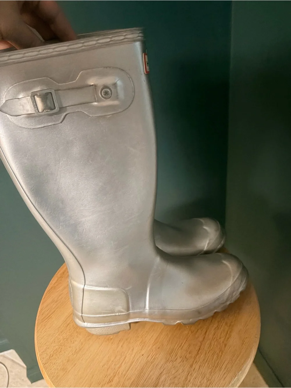 Hunter Silver Gloss Tall Rain Boots with Side Buckle